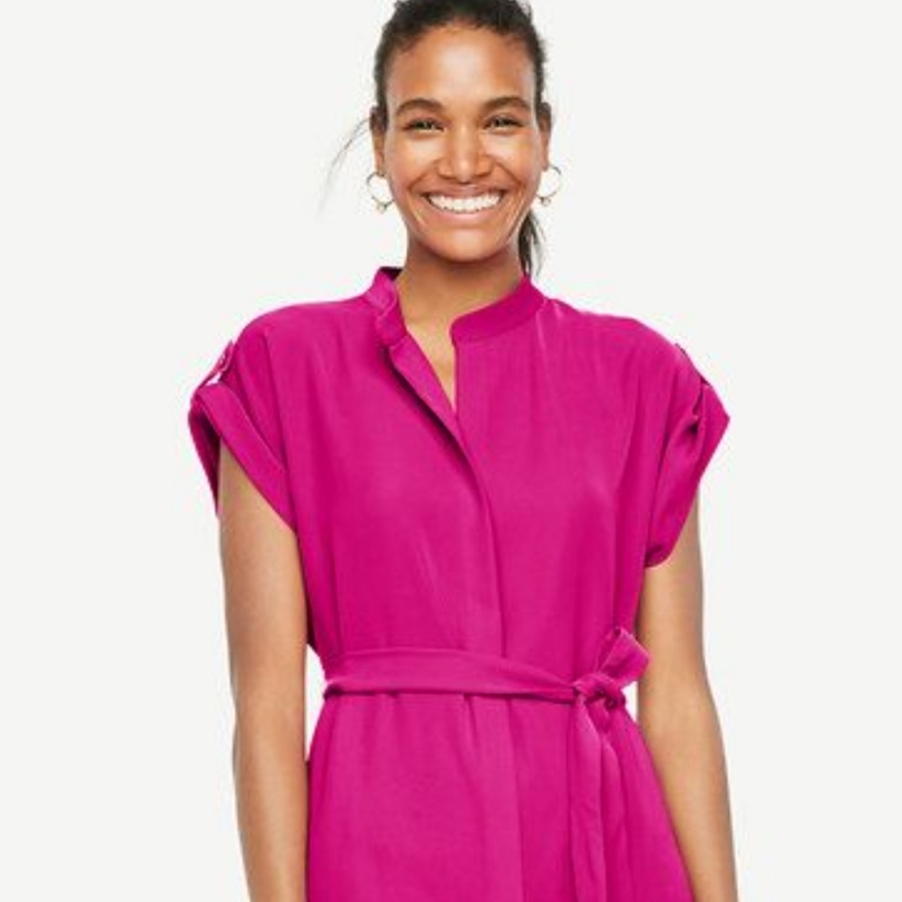 Ann Taylor Belted Short Sleeve Shirt dress, Size Small